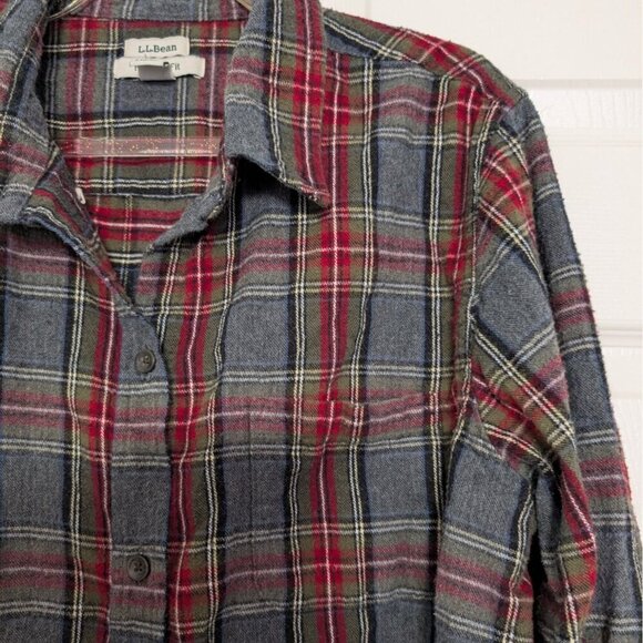LL Bean Scotch Plaid Flannel Shirt Mens Size Large Gray Relaxed Fit Button Front - Picture 2 of 8